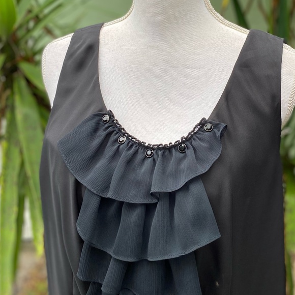 Black Ruffle Chiffon Sleeveless Blouse - Picture 1 of 7